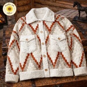 Lavender Tribe. Cozy Western Aztec Button-Front Sweater Jacket. NWT. Sz L.